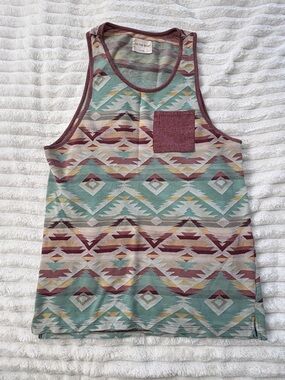 on the byas Teal and Maroon Aztec Tank
